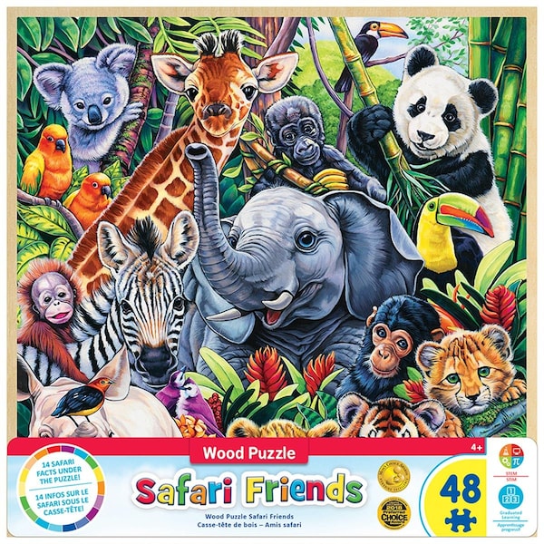 Masterpieces 11 x 11 in. Jenny Newland Wood Fun Facts of Safari Friends Kids Puzzle - 48 Piece 11554 - main